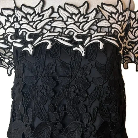 Topshop Black & White Floral Lace Cold Shoulder / Spaghetti straps Top Size 2 - Picture 6 of 14